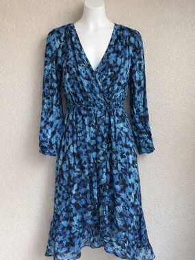 Bella Dahl Blue Abstract Floral Wrap Dress Size Small